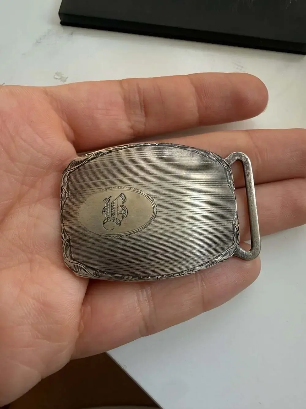 Vintage Hickok Sterling Silver Monogrammed Belt Buckle Letter B Art Deco